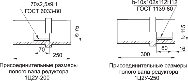 Присоед. размеры полового вала 1Ц2У-200