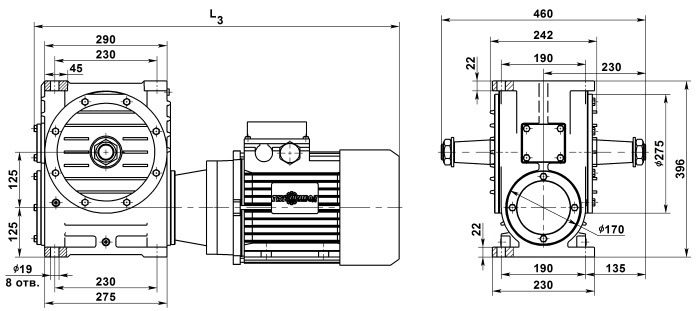 мотор-редуктор мч-125 габаритные размеры