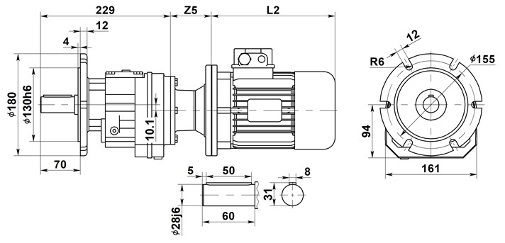 Чертеж цилиндрического мотор-редуктора 3МПм–31,5. Фланцевое исполнение