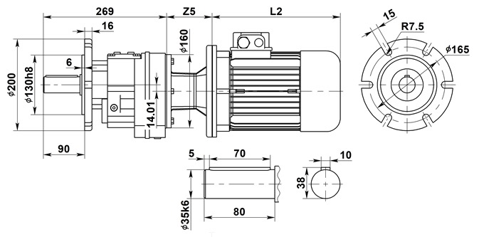 Чертеж цилиндрического мотор-редуктора 3МПм–40. Фланцевое исполнение