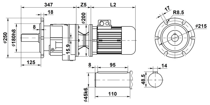 Чертеж цилиндрического мотор-редуктора 3МПм–50. Фланцевое исполнение